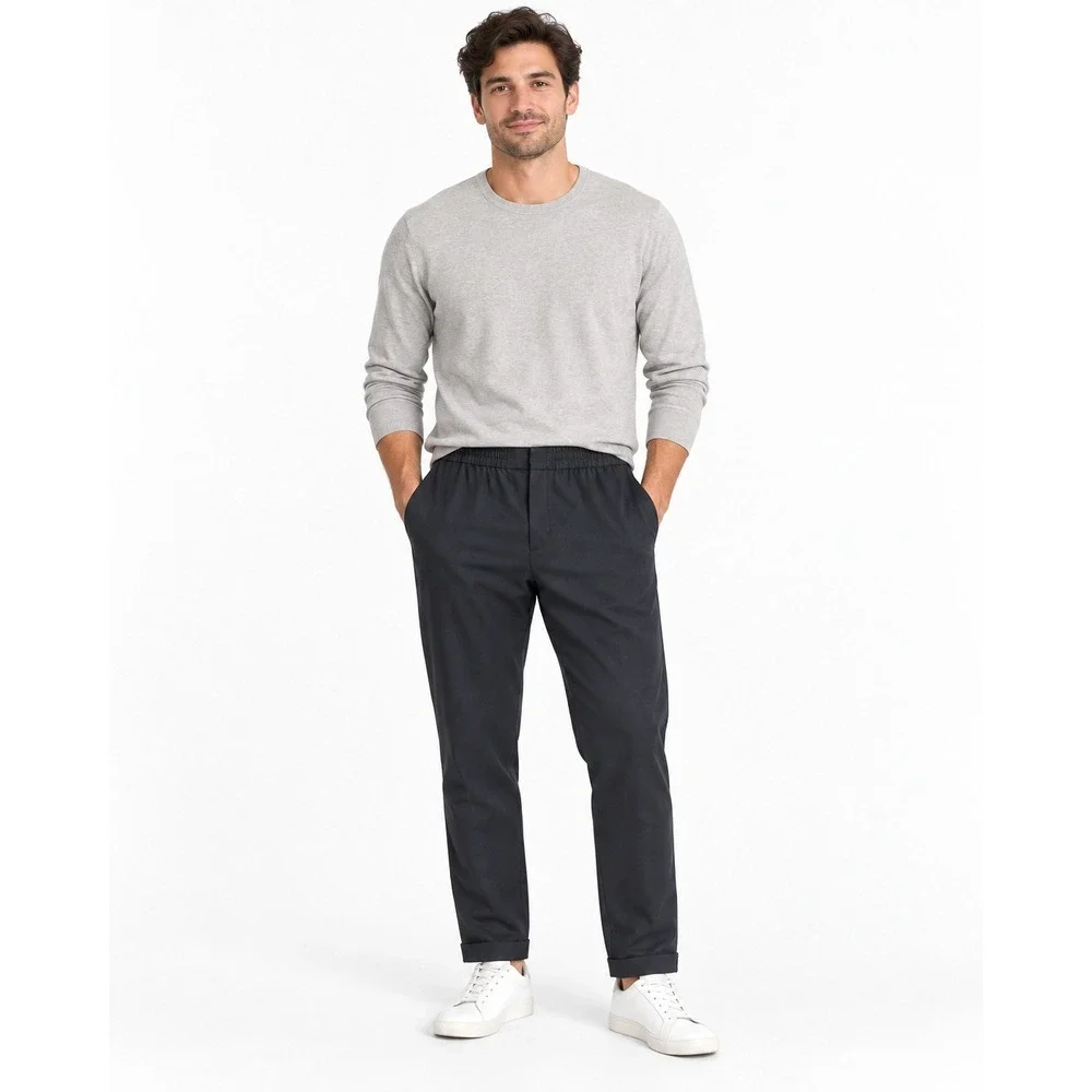 Banana Republic Slim Tapered Pants Mens Large Tall Gray New Elastic Waist Twill